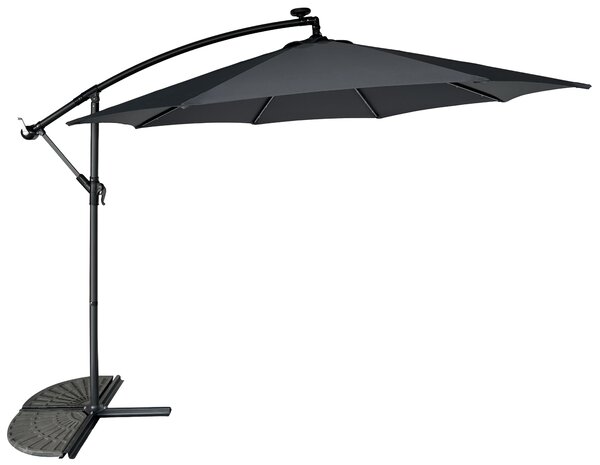 Slnečník LED, 300 cm, TMAVOSIVÝ