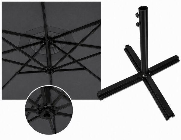 Slnečník LED, 300 cm, TMAVOSIVÝ