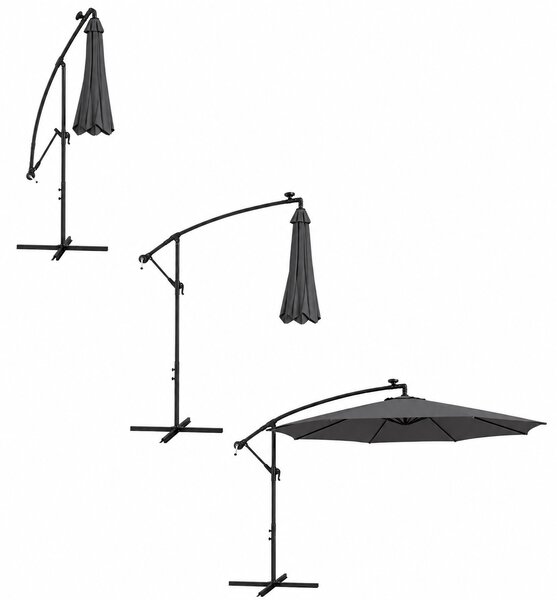 Slnečník LED, 300 cm, TMAVOSIVÝ
