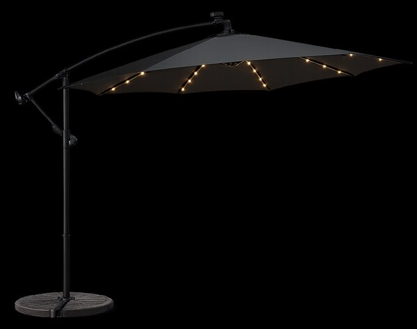 Slnečník LED, 300 cm, TMAVOSIVÝ
