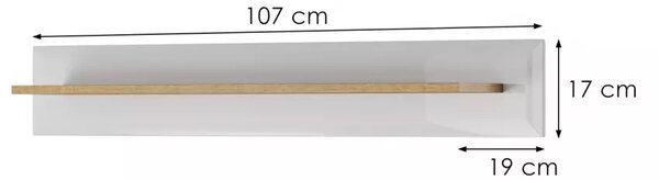 Piaski Nástenná polica Nordi 107 cm biela/dub Riviéra