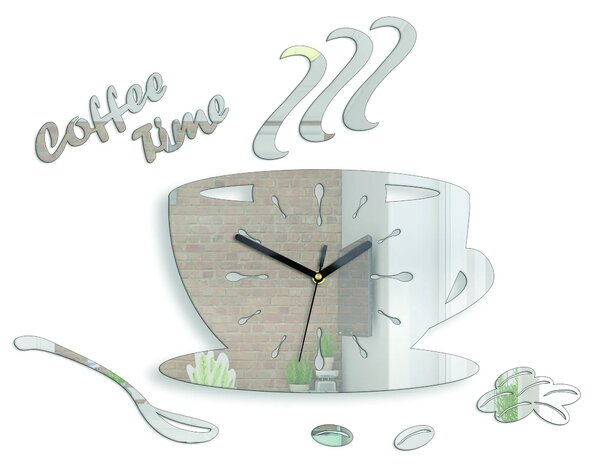ModernClock Nástenné hodiny Káva 33 cm zrkadlové