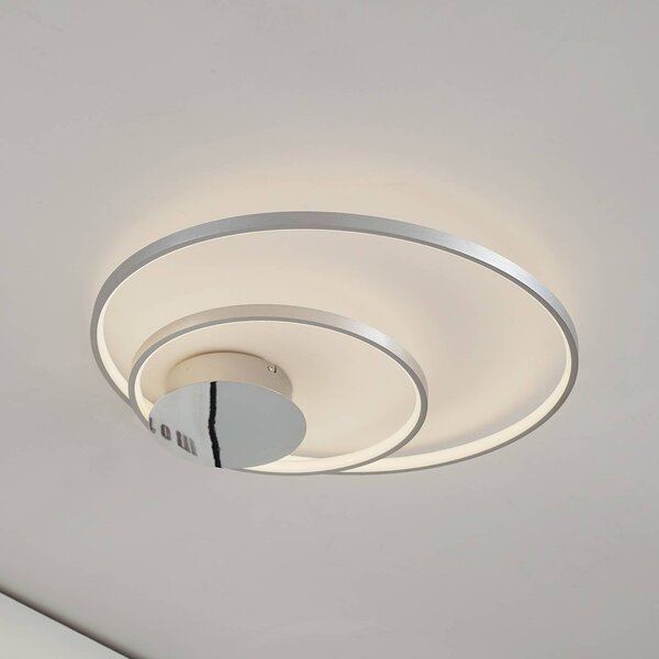 Lindby Stropné svietidlo Nerwin LED, 65 cm, kruhové, hliník/chróm, Hliník / sivá / zinok, Obývacia izba / jedáleň, Hliník, Moderný, Stropné svetlo
