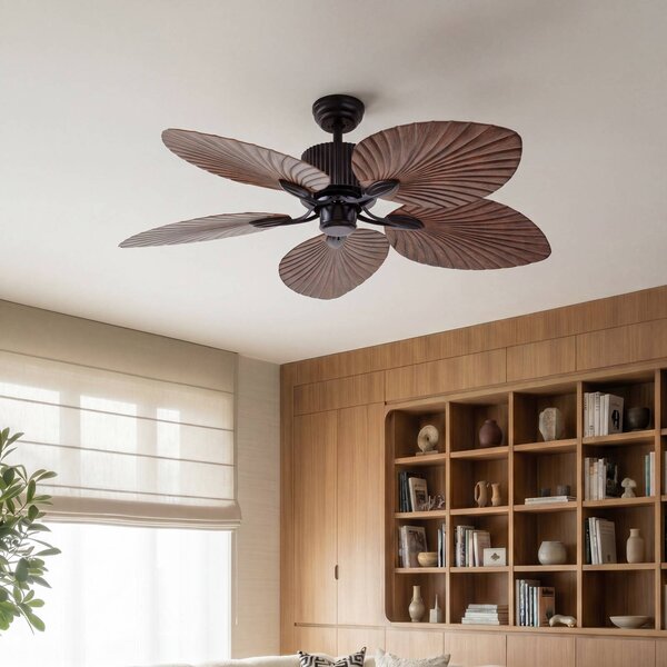 Stropný ventilátor Lucande Silvaris, priemer 132 cm, vzhľad dreva, DC, tichý, Tmavé drevo, Obývacia izba / jedáleň, Plast, Škandinávsky