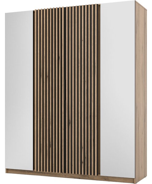 MEBLINE Skriňa 200cm so zrkadlom KAYA 14 dub evoke / čierna/ dub evoke