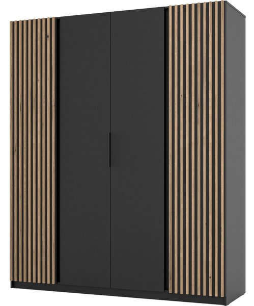 MEBLINE Skriňa 200cm KAYA 11 čierna / čierna / dub evoke