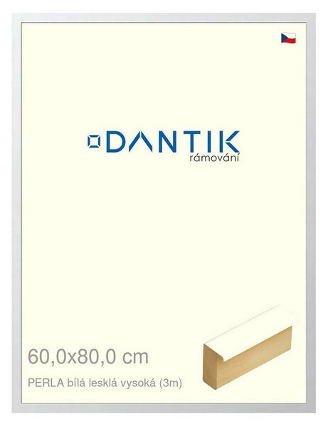 DANTIK rám na obraz 60x80 | PERLA bílá lesklá vysoká (Plexi Čiré)