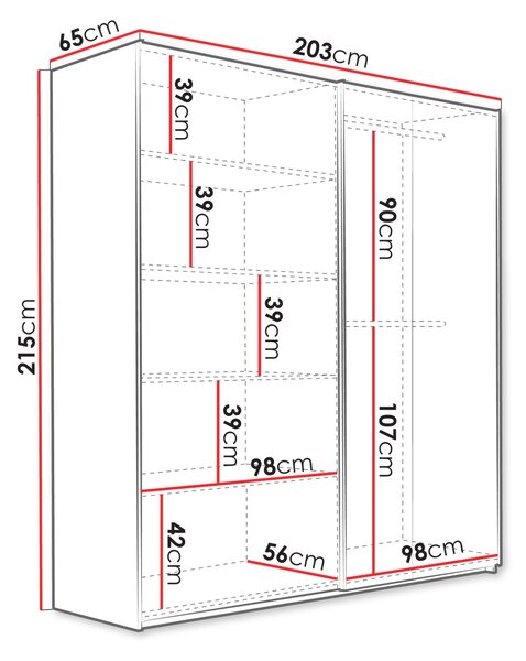 Šatníková skriňa s posuvnými dverami 203 cm SOBRAL - čierna / kašmírová + dub wotan