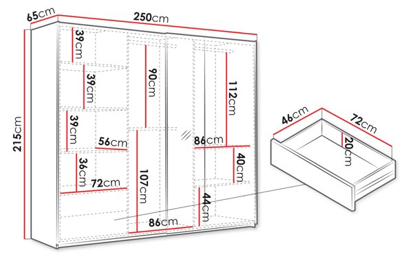 Šatníková skriňa s posuvnými dverami 250 cm SOBRAL - čierna / kašmírová + dub wotan