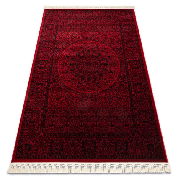 Koberec ORIENT 6039 so strapcami, rám / orientálny / rozeta, bordový / čierny