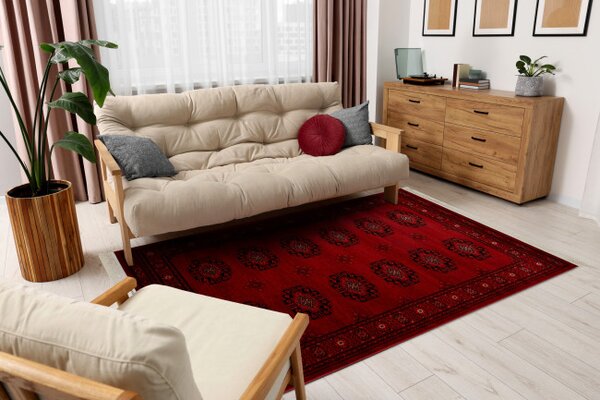 Koberec ORIENT 6871 so strapcami, rám / ornament / klasický, bordový / čierny