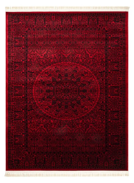 Koberec ORIENT 6039 so strapcami, rám / orientálny / rozeta, bordový / čierny