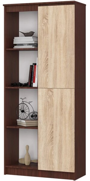 Policový regál s dvierkami VALESTRA - wenge / dub sonoma