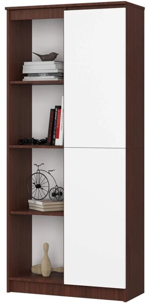 Policový regál s dvierkami VALESTRA - wenge / biely