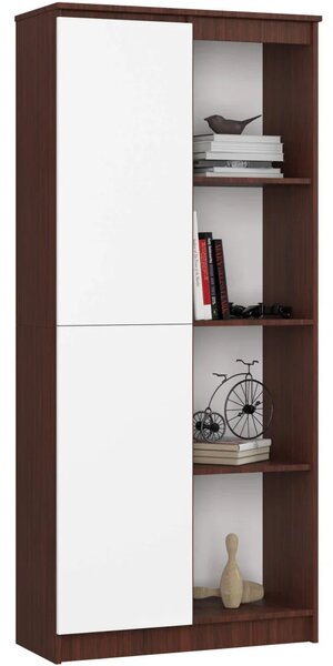 Policový regál s dvierkami VALESTRA - wenge / biely
