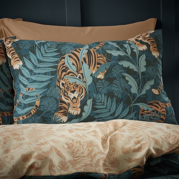 Zelené/hnedé obliečky na dvojlôžko/predĺžené 230x220 cm Tropic Tiger Leaf – Catherine Lansfield
