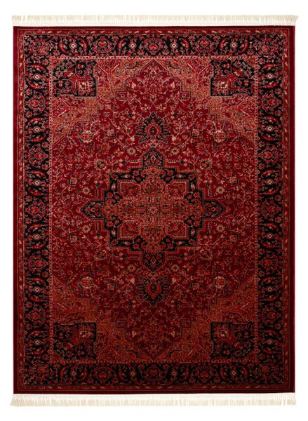 Koberec ORIENT Y307 so strapcami, rám / ornament / klasický, bordový / čierny