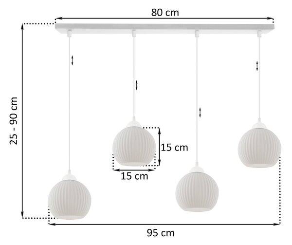 Závesné svietidlo Riffle Round, 4x biele sklenené tienidlo, w