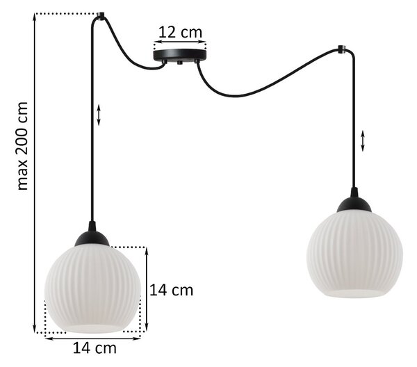 Závesné svietidlo Riffle Round Spider, 2x biele sklenené tienidlo, b