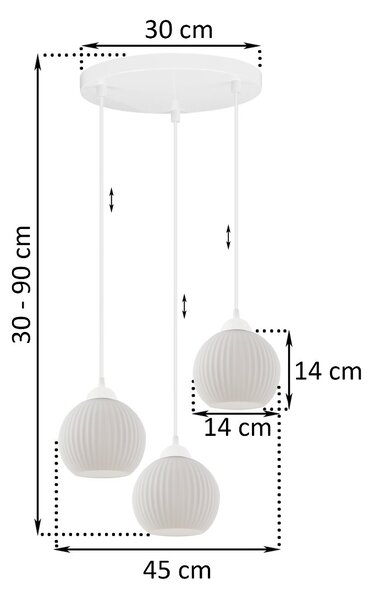 Závesné svietidlo Riffle Round, 3x biele sklenené tienidlo, w, o