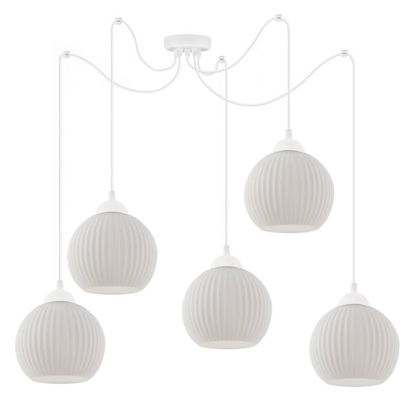 Závesné svietidlo Riffle Round Spider, 5x biele sklenené tienidlo, w