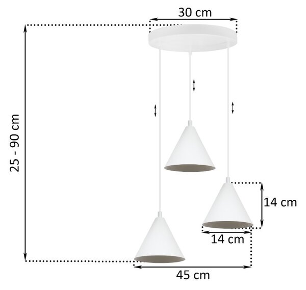 Závesné svietidlo Soho, 3x biele kovové tienidlo, (fi 14cm), o