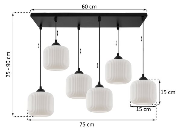 Závesné svietidlo Riffle, 6x biele sklenené tienidlo, b