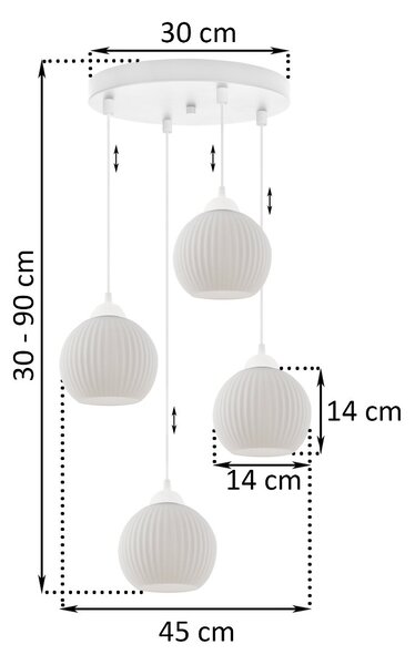 Závesné svietidlo Riffle Round, 4x biele sklenené tienidlo, w, o