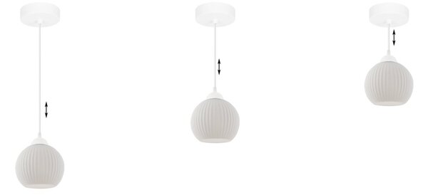 Závesné svietidlo Riffle Round, 1x biele sklenené tienidlo, w