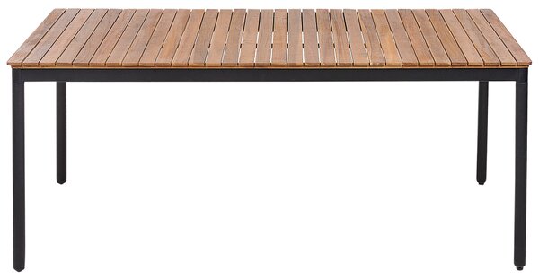 Záhradná jedálenská súprava svetlý stôl z akáciového dreva 180 x 90 cm 6 drevených stoličiek rustikálny štýl