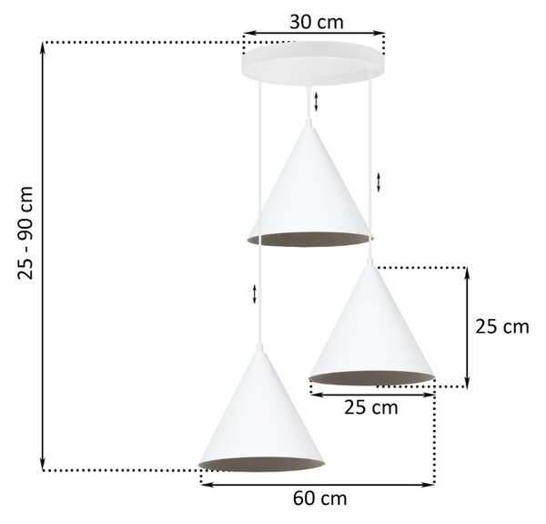 Závesné svietidlo Soho, 3x biele kovové tienidlo, (fi 25cm), o