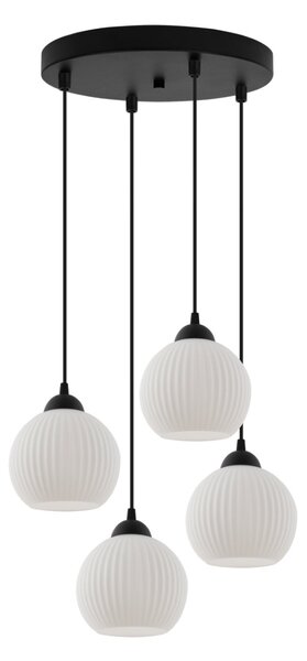 Závesné svietidlo Riffle Round, 4x biele sklenené tienidlo, b, o