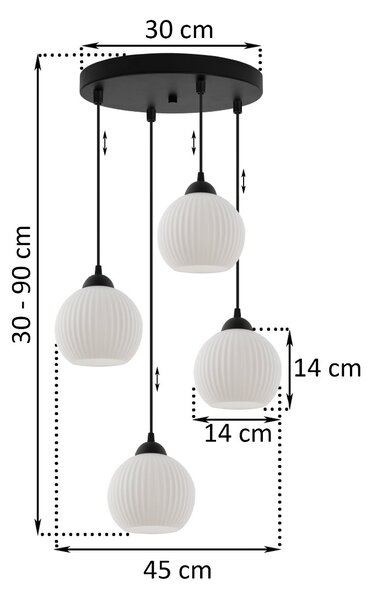Závesné svietidlo Riffle Round, 4x biele sklenené tienidlo, b, o