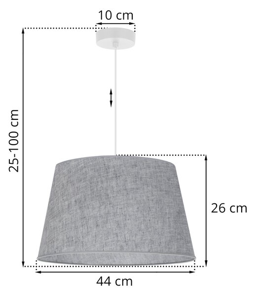 Závesné svietidlo Len, 1x šedé textilné tienidlo, (fi 44 cm), w