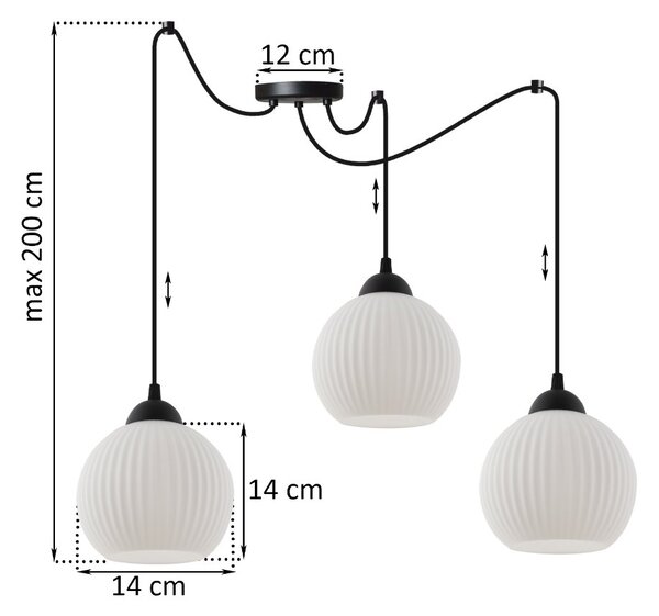 Závesné svietidlo Riffle Round Spider, 3x biele sklenené tienidlo, b