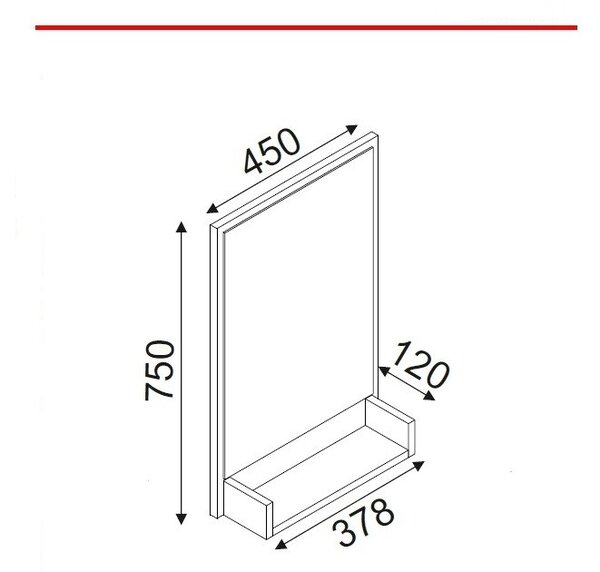 Kalune Design Nástenné zrkadlo s poličkou Costa 75x45 cm čierne