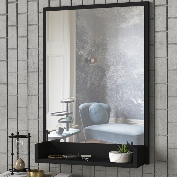 Kalune Design Nástenné zrkadlo s poličkou Costa 75x45 cm čierne