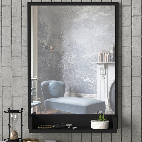 Kalune Design Nástenné zrkadlo s poličkou Costa 75x45 cm čierne