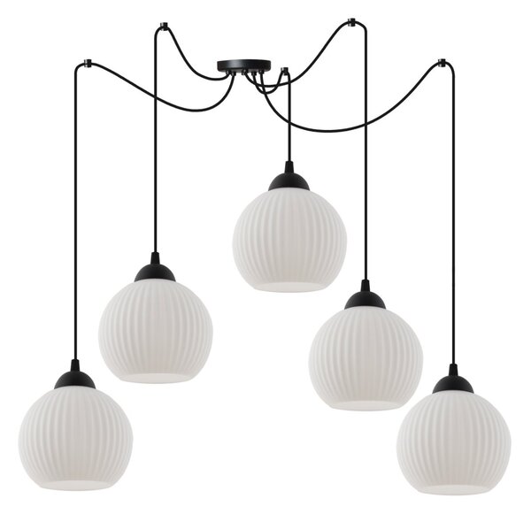 Závesné svietidlo Riffle Round Spider, 5x biele sklenené tienidlo, b