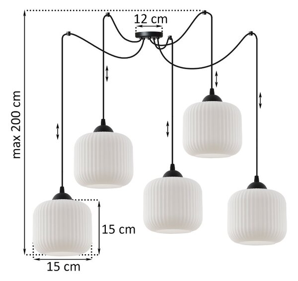 Závesné svietidlo Riffle Spider, 5x biele sklenené tienidlo, b