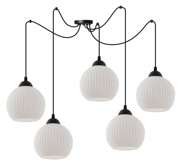 Závesné svietidlo Riffle Round Spider, 5x biele sklenené tienidlo, b