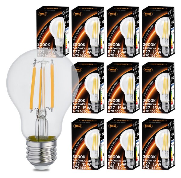 BERGE 10x LED žiarovka E27 15W 1650m 3000k vláknová dekoratívna retro