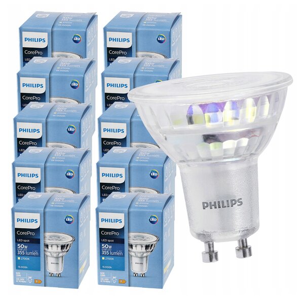 10x LED žiarovka GU10 PHILIPS 4,6W 355lm 36° teplá farba 2700k