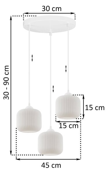 Závesné svietidlo Riffle, 3x biele sklenené tienidlo, w, o