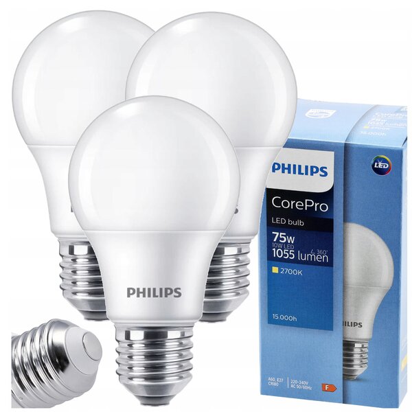 3x LED žiarovka PHILIPS E27 10W 1055lm 2700k eyecomfort corepro