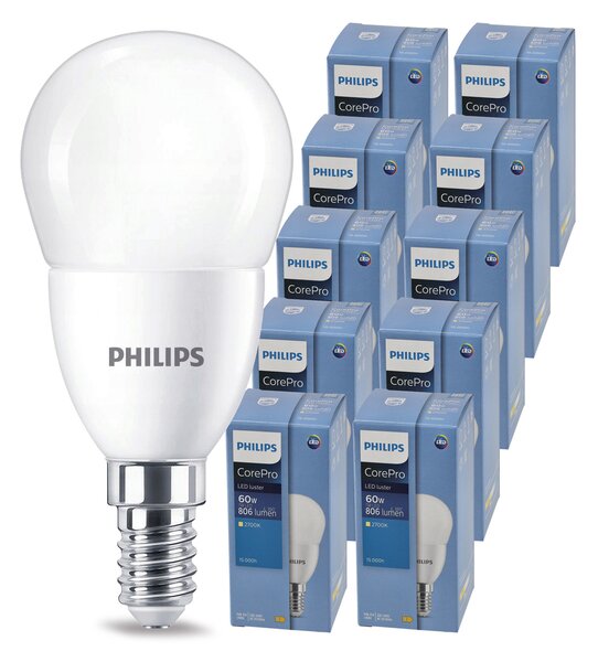 10x LED žiarovka E14 7W 806lm teplá farba 2700k 230v PHILIPS corepro