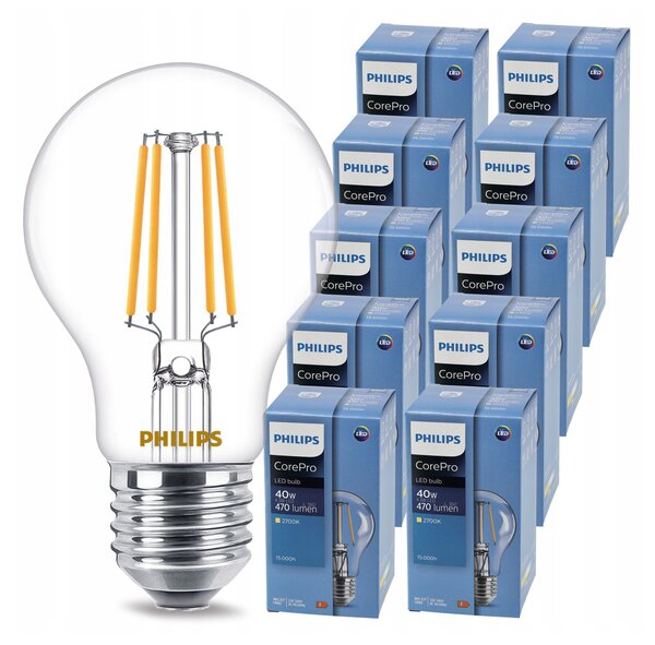 PHILIPS 10x LED žiarovka E27 s vláknom 7W 60W 806lm 2700k tepla biela