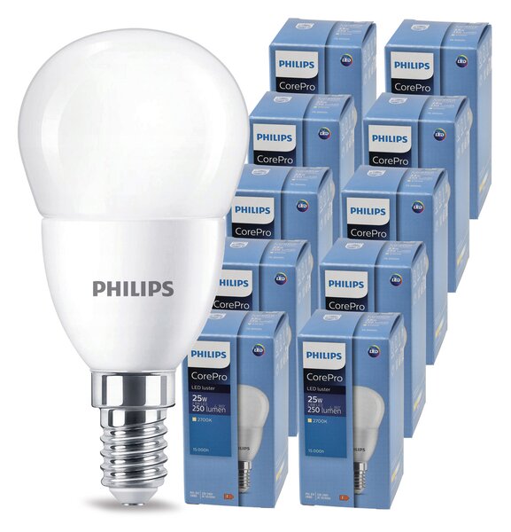 10x LED žiarovka E14 2,8W 250lm teplá farba 2700k 230v PHILIPS corepro