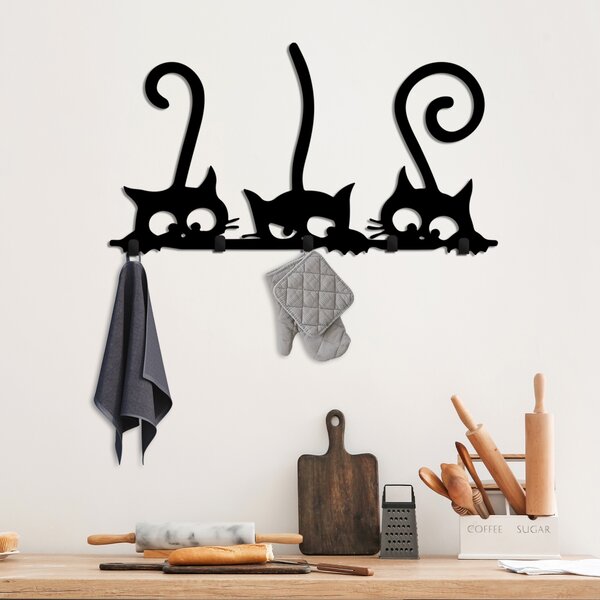 Wallity Nástenný kovový vešiak Cats 60 cm čierny