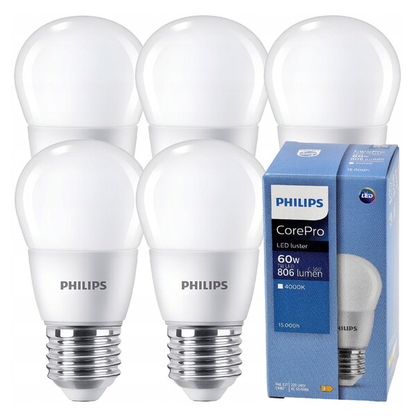 5x LED žiarovka PHILIPS E27 7W 806lm 115lm/w 4000k eyecomfort corepro